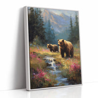 Wild Meadow Bears Find Mountain Stream