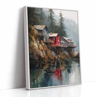 Red Houses Float Above Still Waters