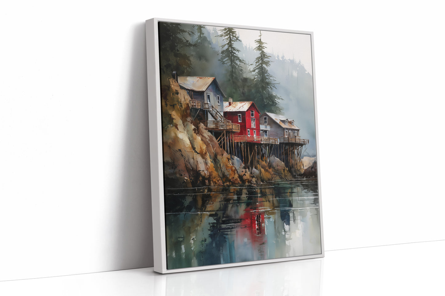 Red Houses Float Above Still Waters