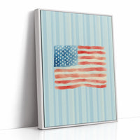 Watercolor Patriotism on Striped Blue