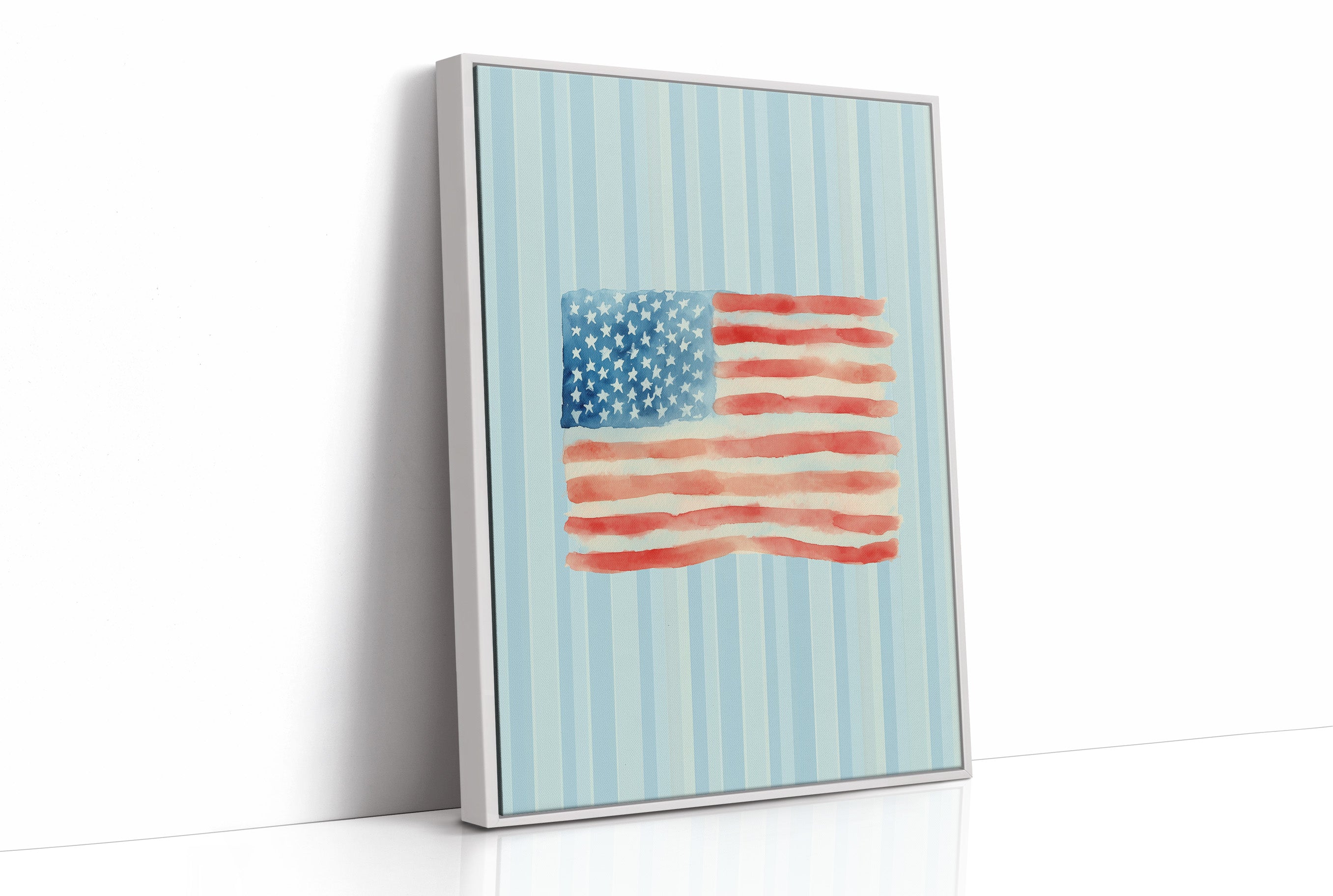Watercolor Patriotism on Striped Blue