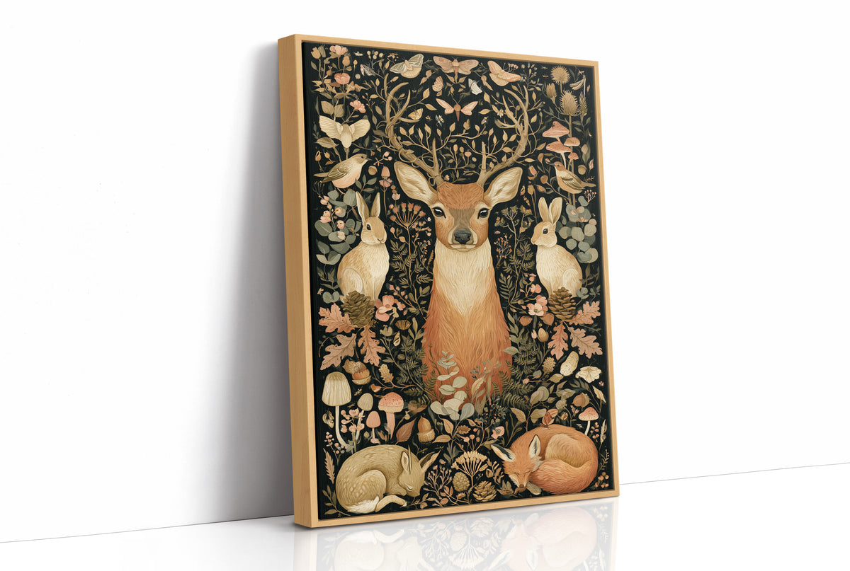 Woodland Tapestry — Blush and Gold Forest Creatures