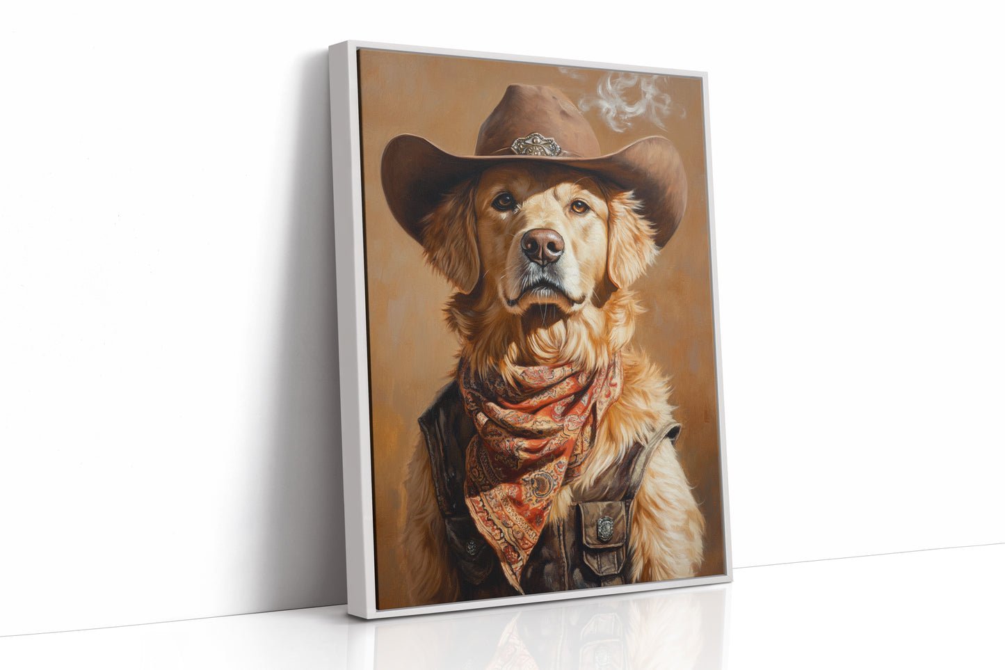 Golden Retriever Gunslinger in a Cowboy Hat