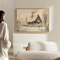 Winter Ravens Guard Frosted Cabin