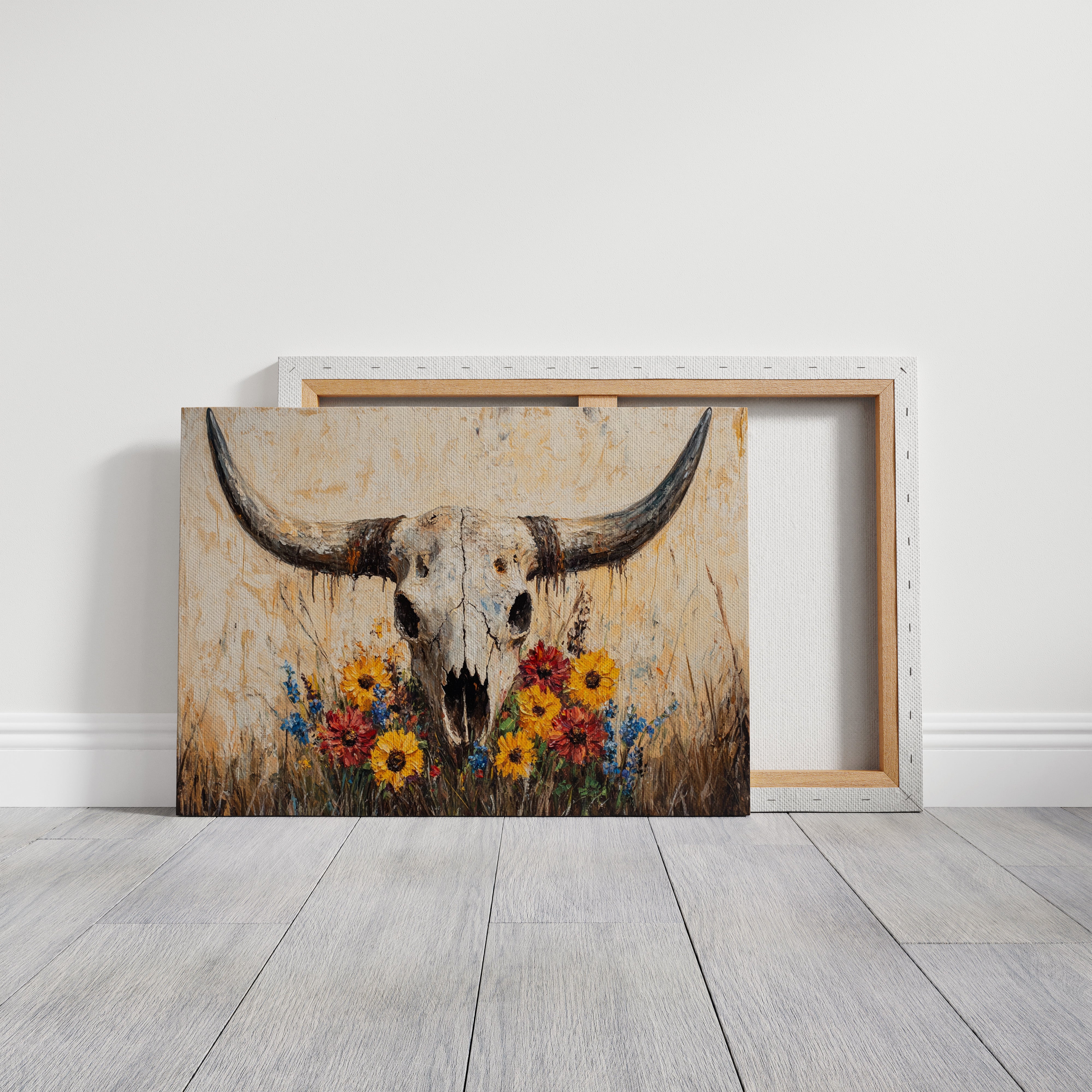 Longhorn Skull with Wildflowers