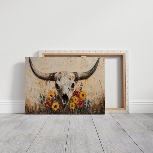 Longhorn Skull with Wildflowers