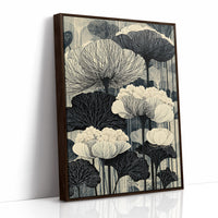 Poppies and Birches in Black Ink