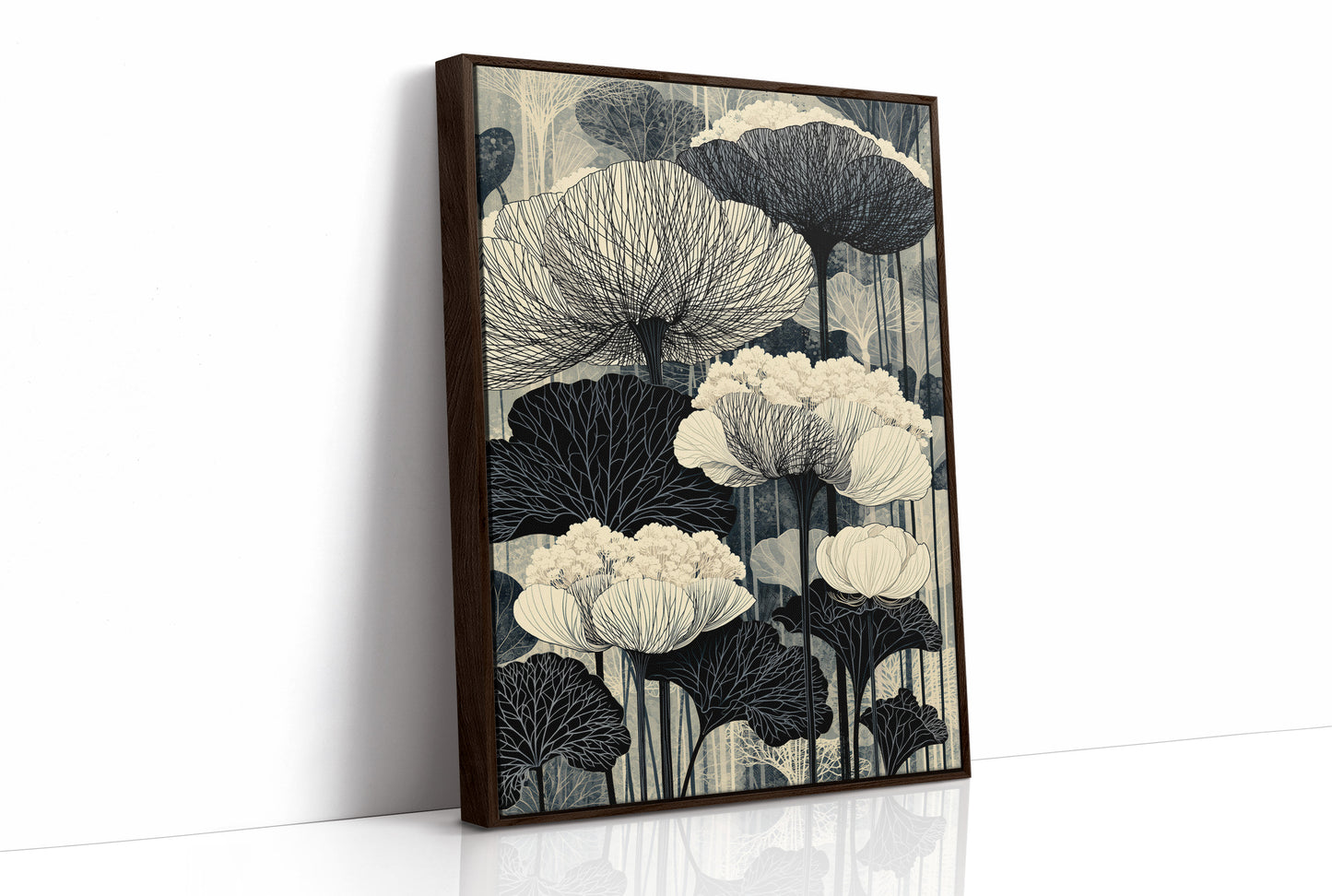 Poppies and Birches in Black Ink