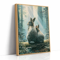 Two Rabbits in Morning Light — Forest Clearing Painting
