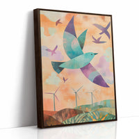 Birds Soar Above Wind Farm Dawn