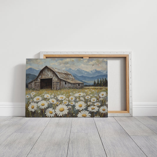 Rustic Barn Wall Art – Wildflower Meadow Print, Country Farmhouse Decor, Vintage Landscape Painting