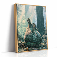 Two Rabbits in Morning Light — Close-Up Forest Painting