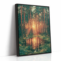 Golden Hour Reflections: Pine Forest at Sunset