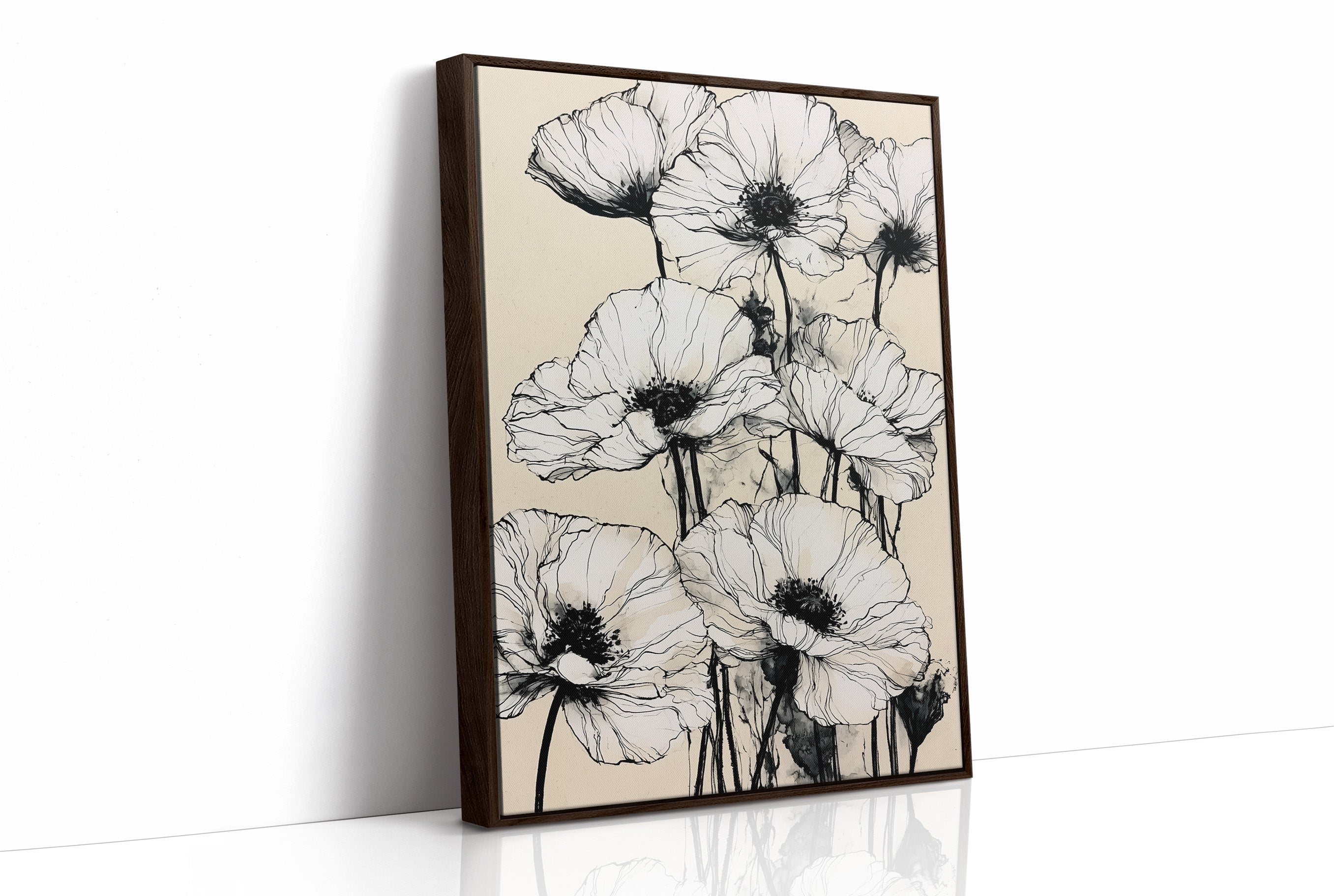 Botanical Poppies in Ink Wash
