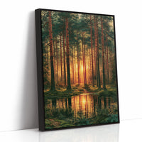 The Sunlit Path: Pine Forest Reflection at Dusk