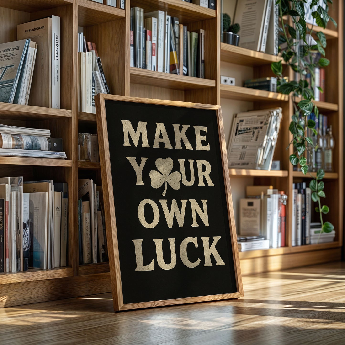 Make Your Own Luck Shamrock Poster Black