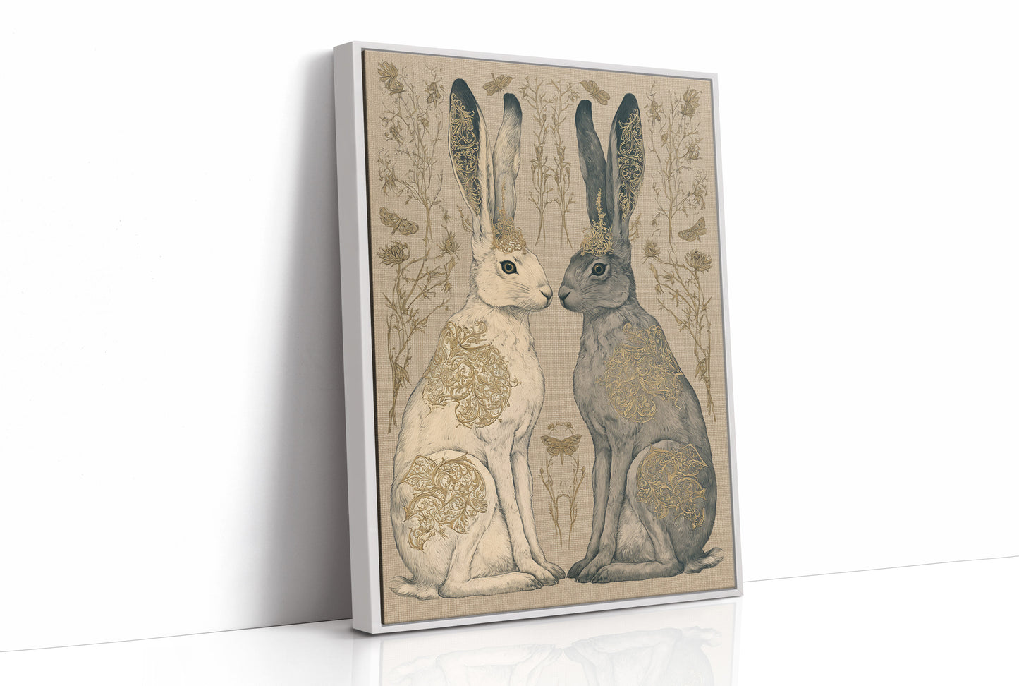 Mirrored Hares In Gold Filigree