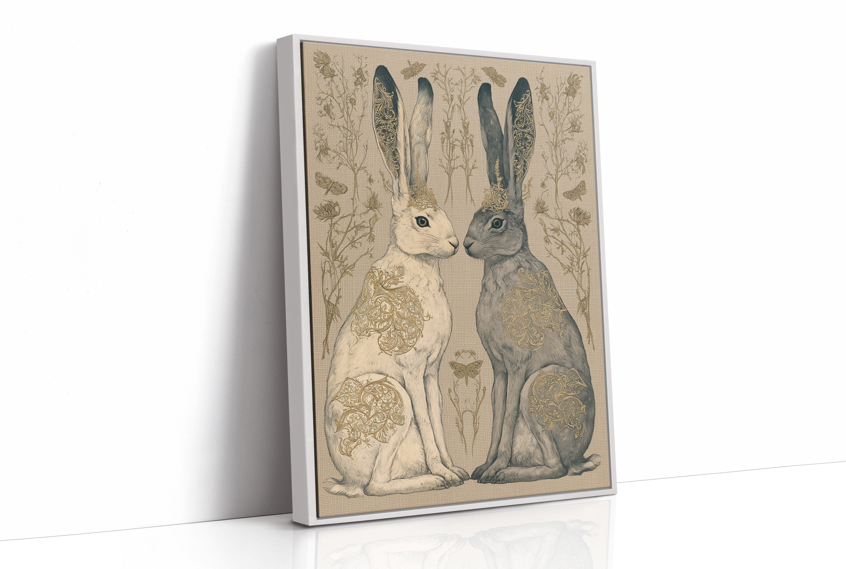 Mirrored Hares In Gold Filigree