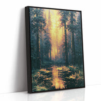 Blazing Grove: Impasto Forest Stream at Sunset