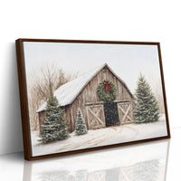Rustic Christmas Barn – Cozy Winter Farmhouse Wall Art Print