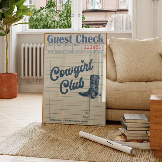 Cowgirl Club Guest Check Print – Vintage Western Wall Art