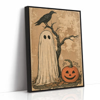Ghost, Crow, and One Grinning Pumpkin
