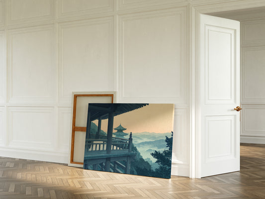 Japanese Temple Balcony – Serene Misty Mountain View Wall Art