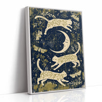 Cats Leaping Around Crescent Moon