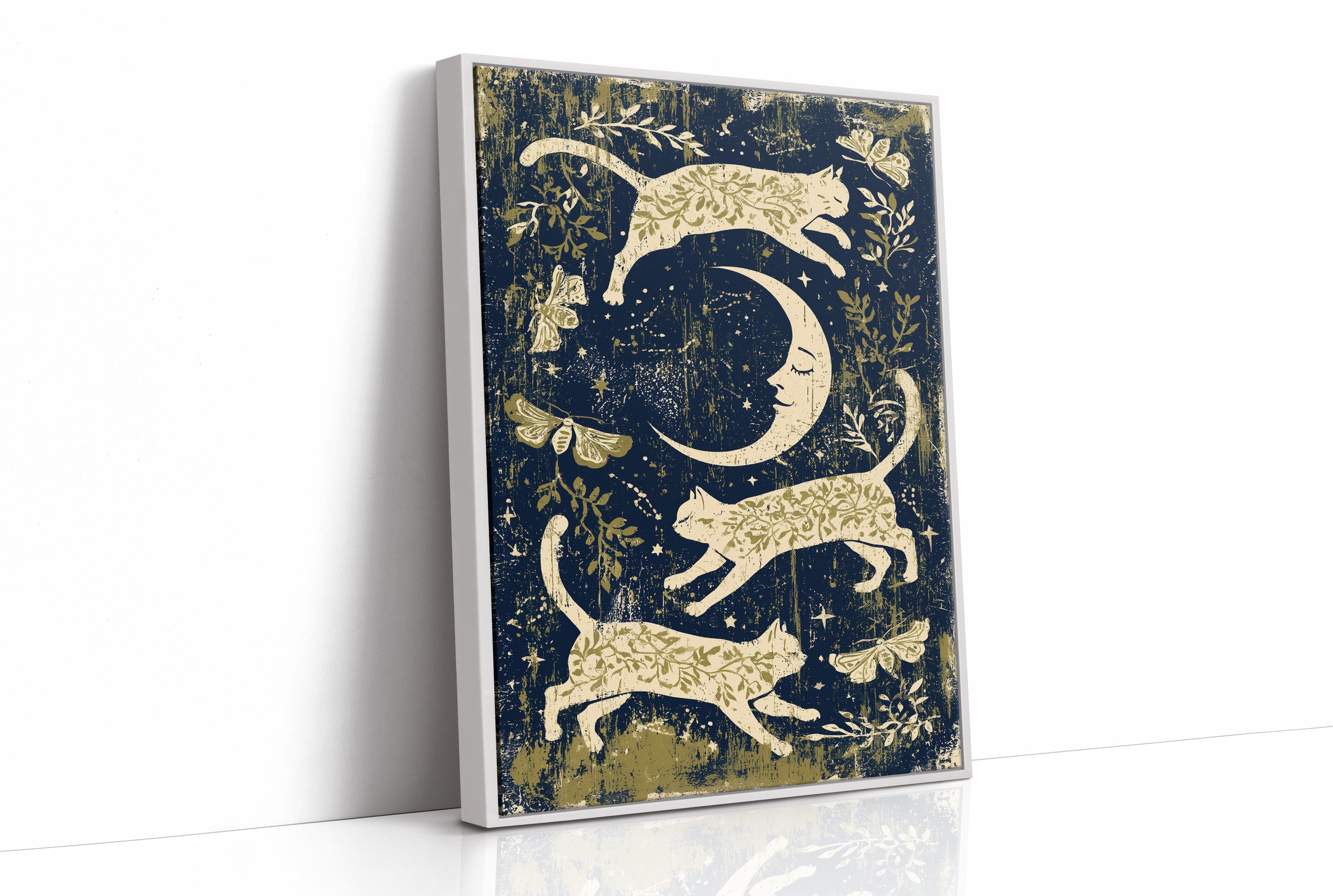 Cats Leaping Around Crescent Moon