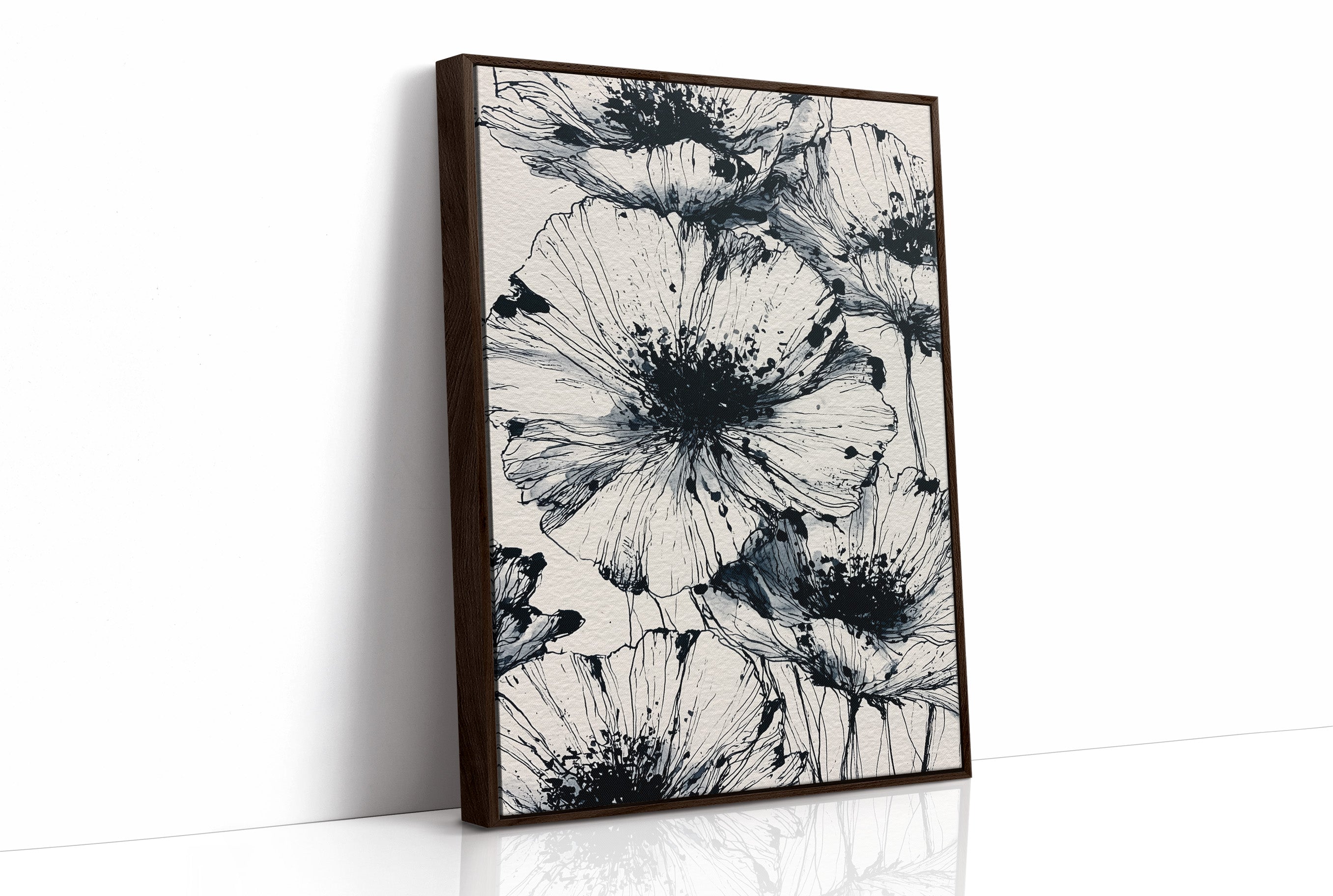 Poppies in Ink Splatter