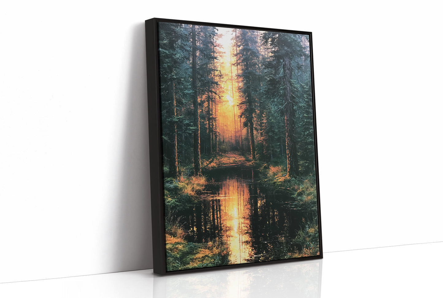Into the Blaze: Shadowed Forest at Sunset
