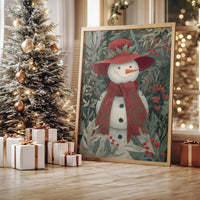 Winter Garden Snowman Wears Red