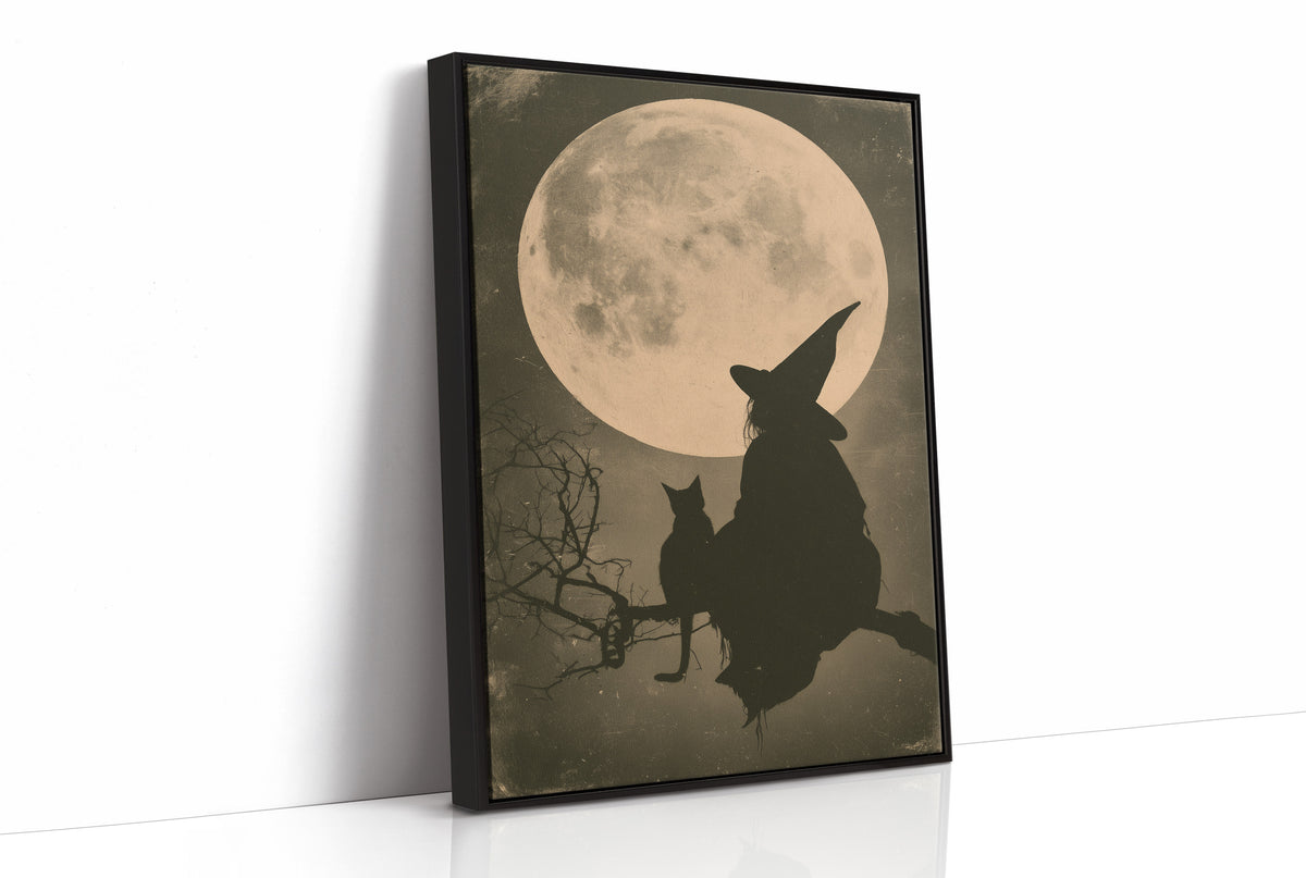 Witch and Cat, Full Moon Silhouette