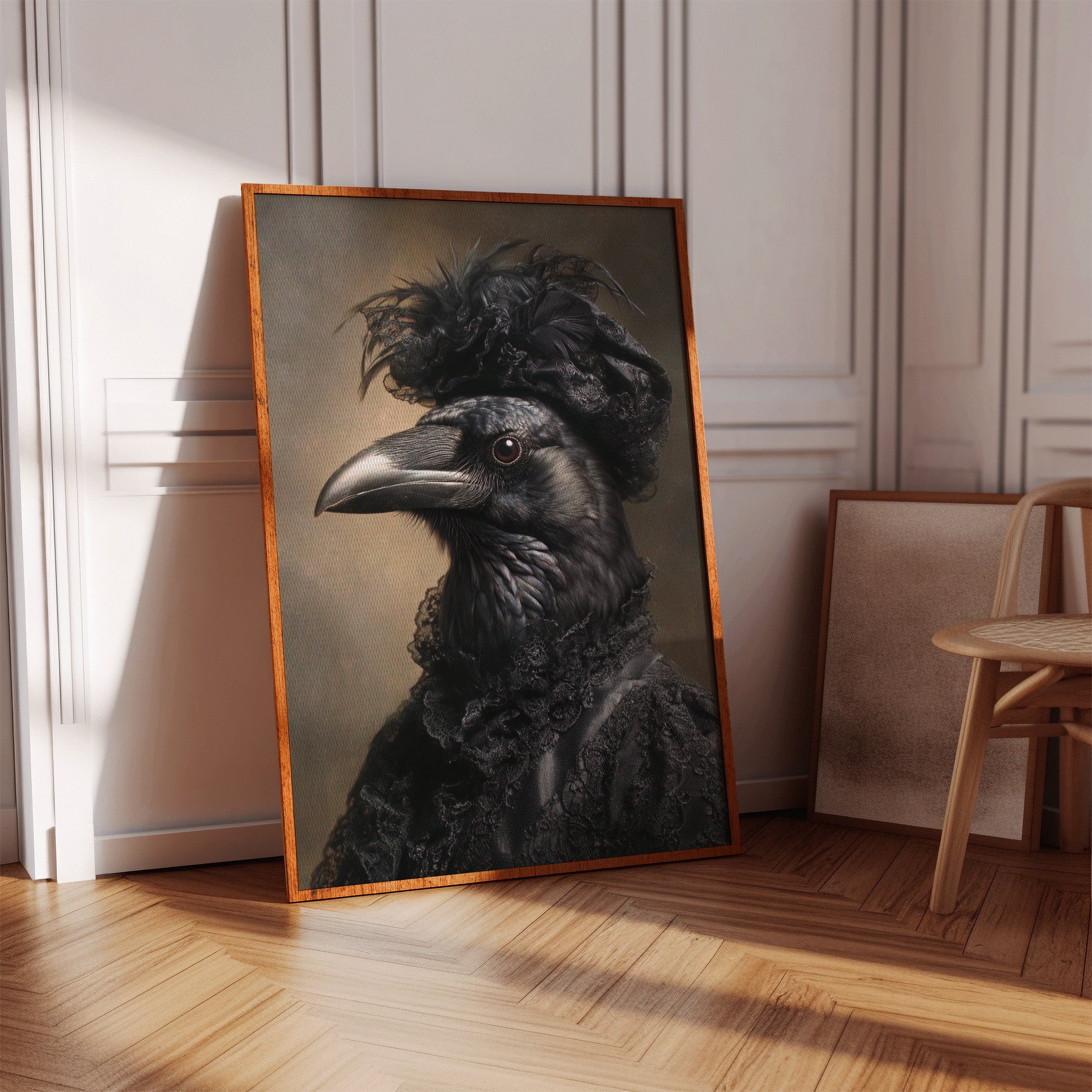 Elegantly Dressed Raven in Lace