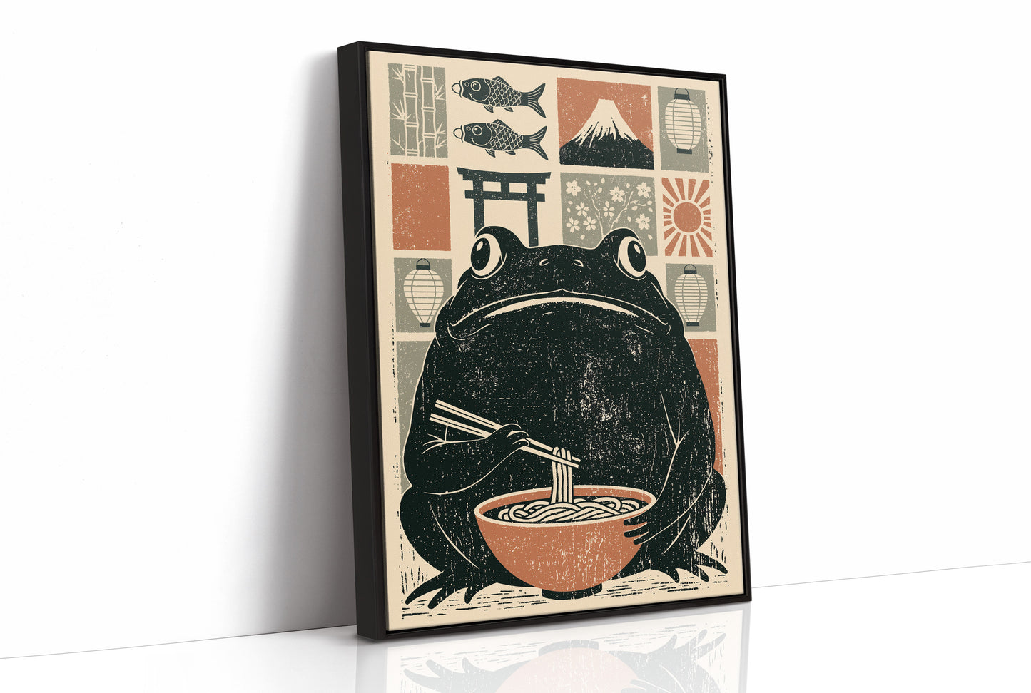 Ramen Toad: A Woodblock Frog's Feast