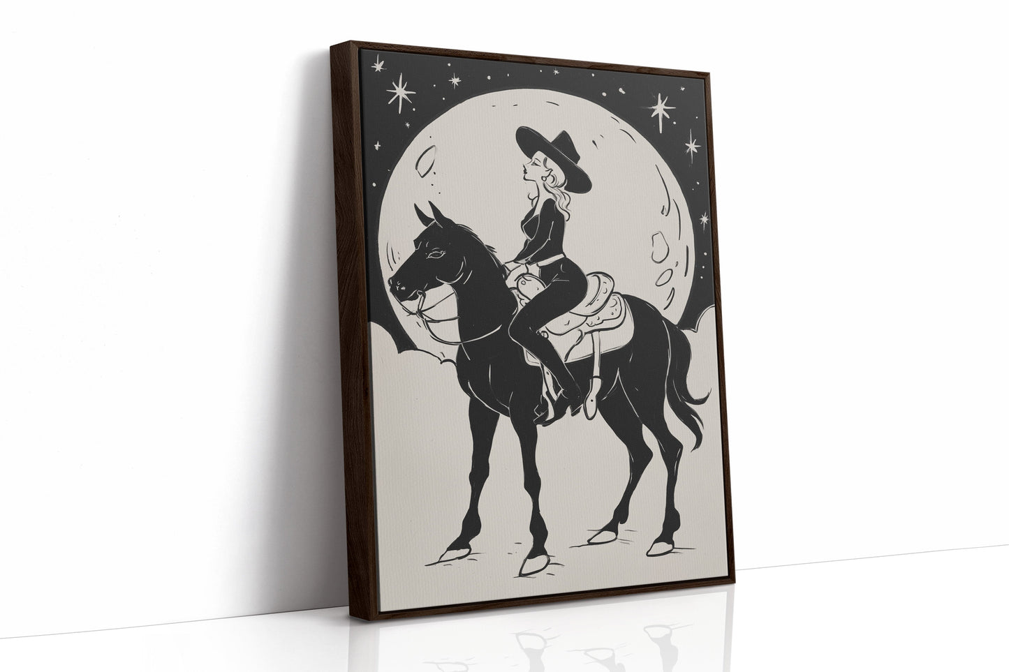 Moonlit Cowgirl Rides Among Stars