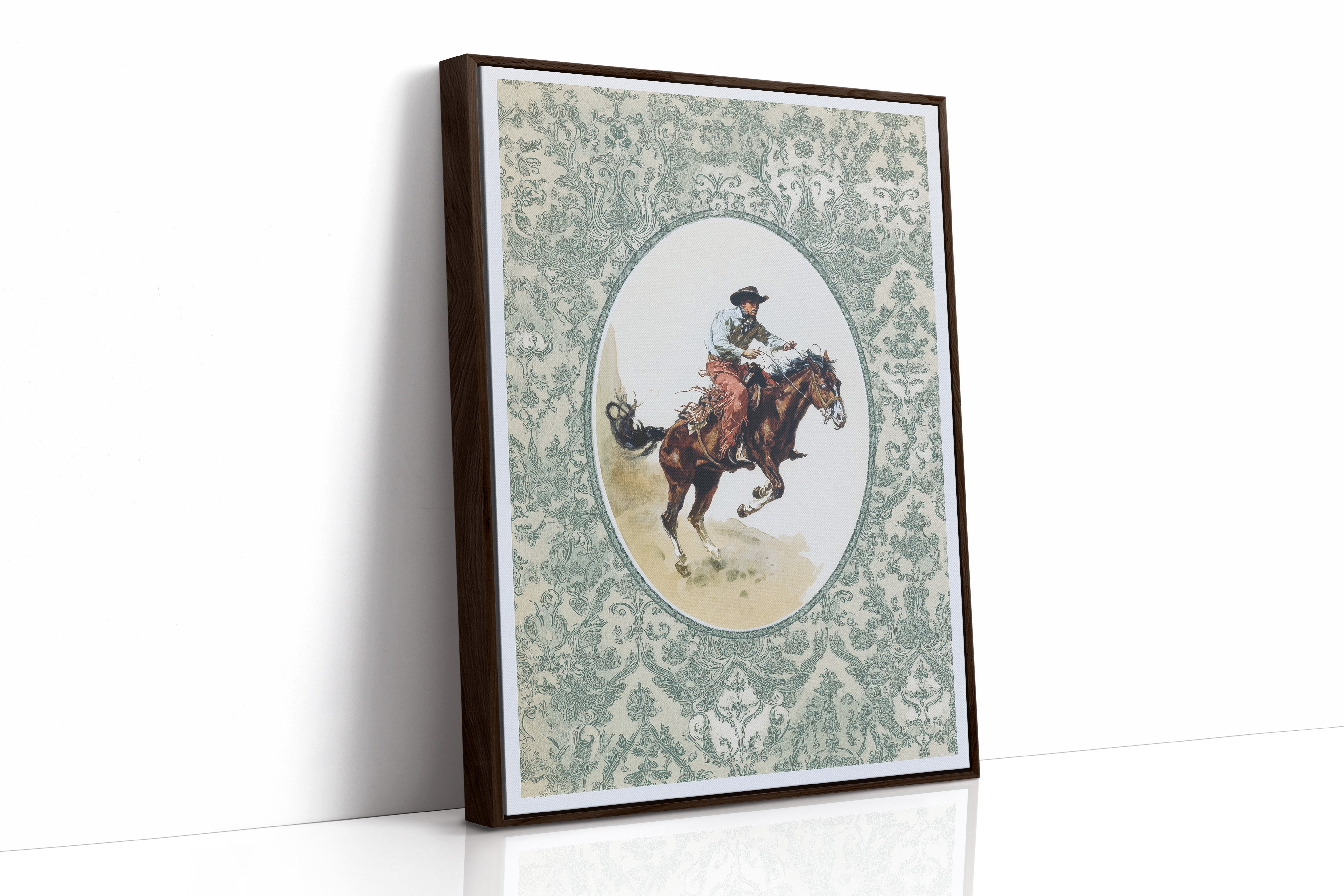 Sage Damask Frames Wild Bronco