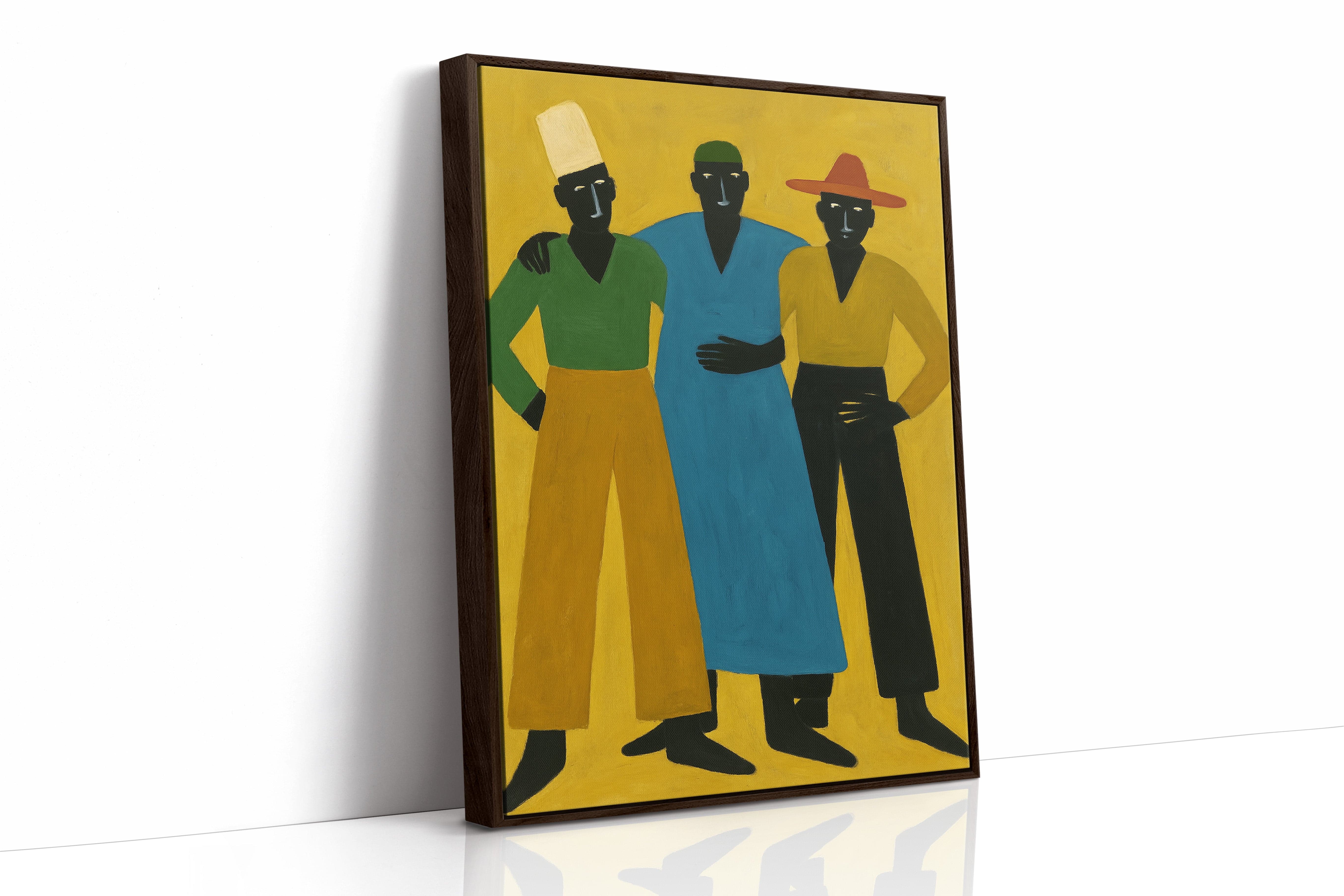 Three Figures Stand In Golden Light