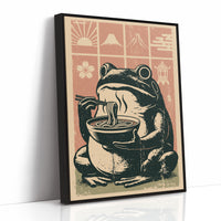 Steamy Ramen Toad: A Woodblock Frog's Slurp