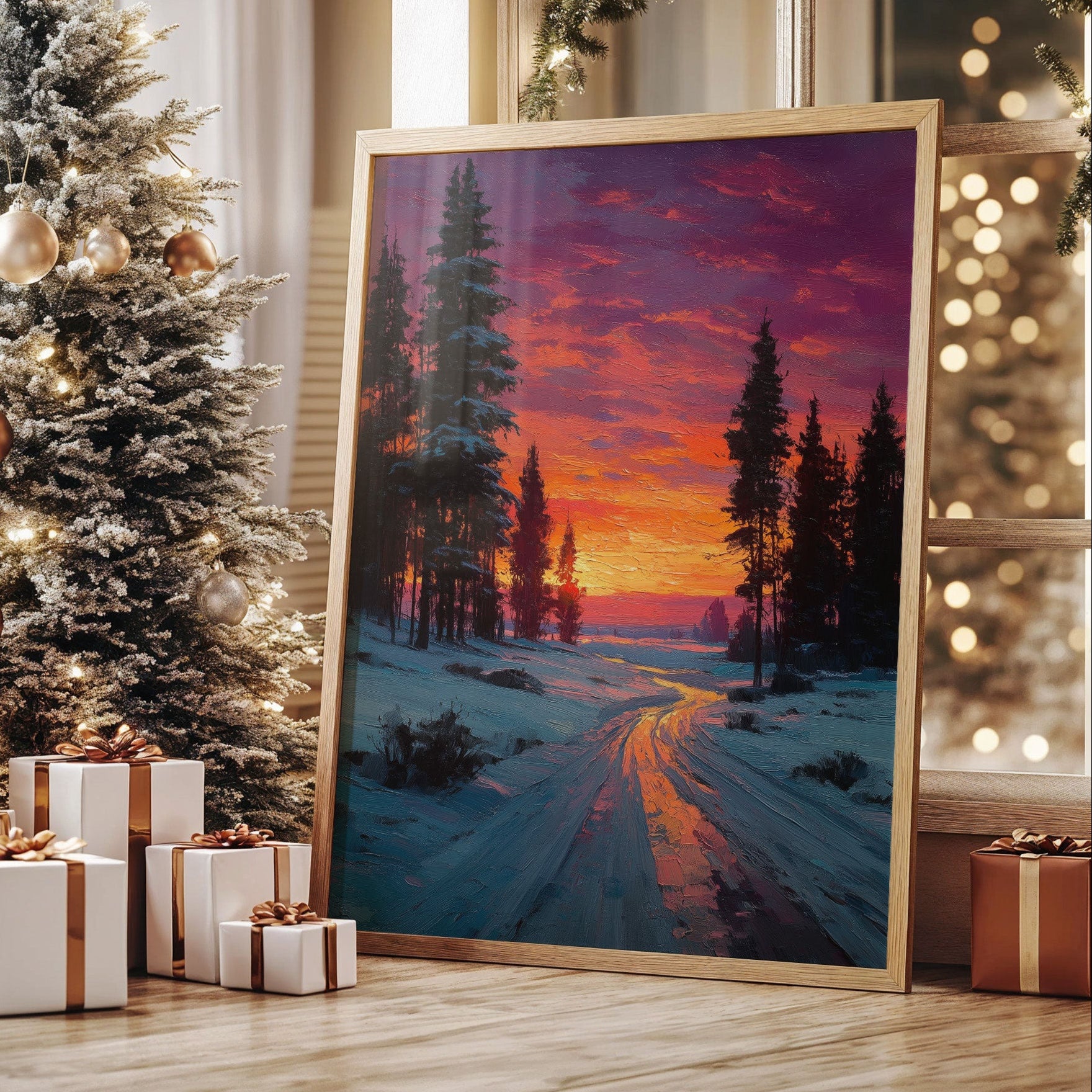 Winter Path Catches Fire At Dusk
