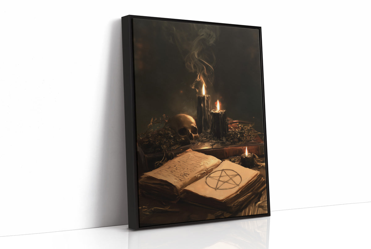 Grimoire, Skull, and Three Black Candles