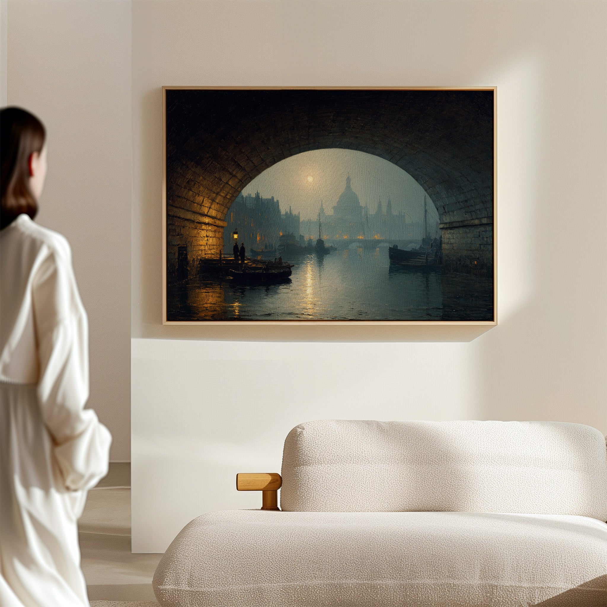 Thames Moonlight Through Stone Archways