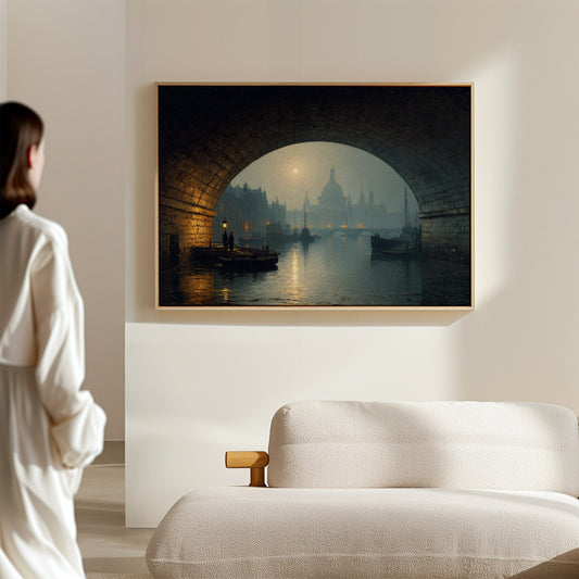 Thames Moonlight Through Stone Archways