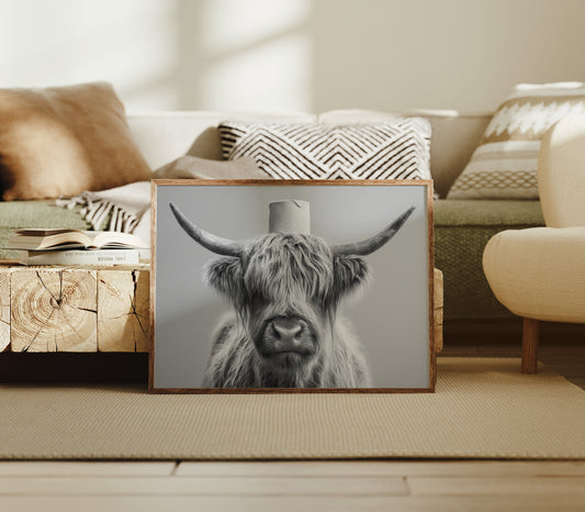 Highland Cow Wears Toilet Paper Crown