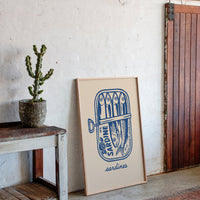 Retro Sardine Tin Wall Art – Blue & Beige Kitchen Decor