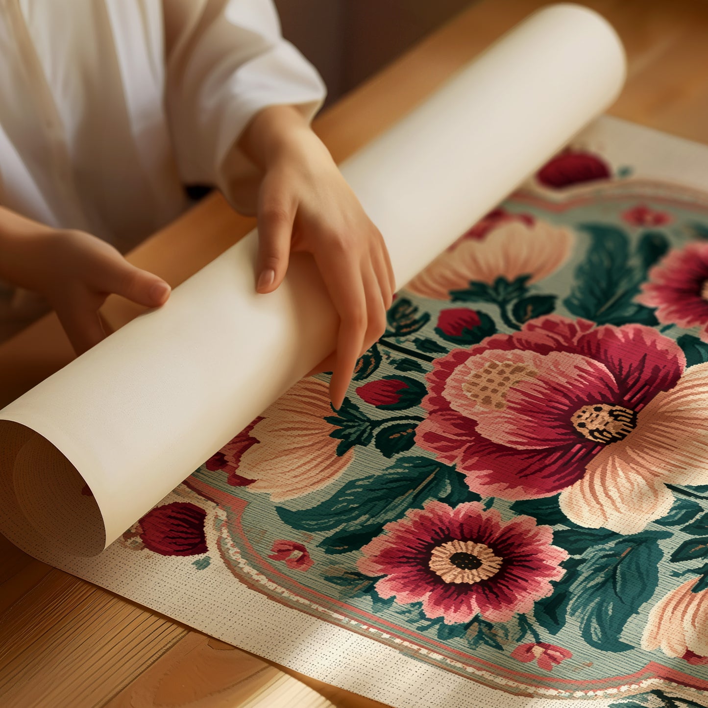 Sage Medallion: A Symmetrical Floral Tapestry
