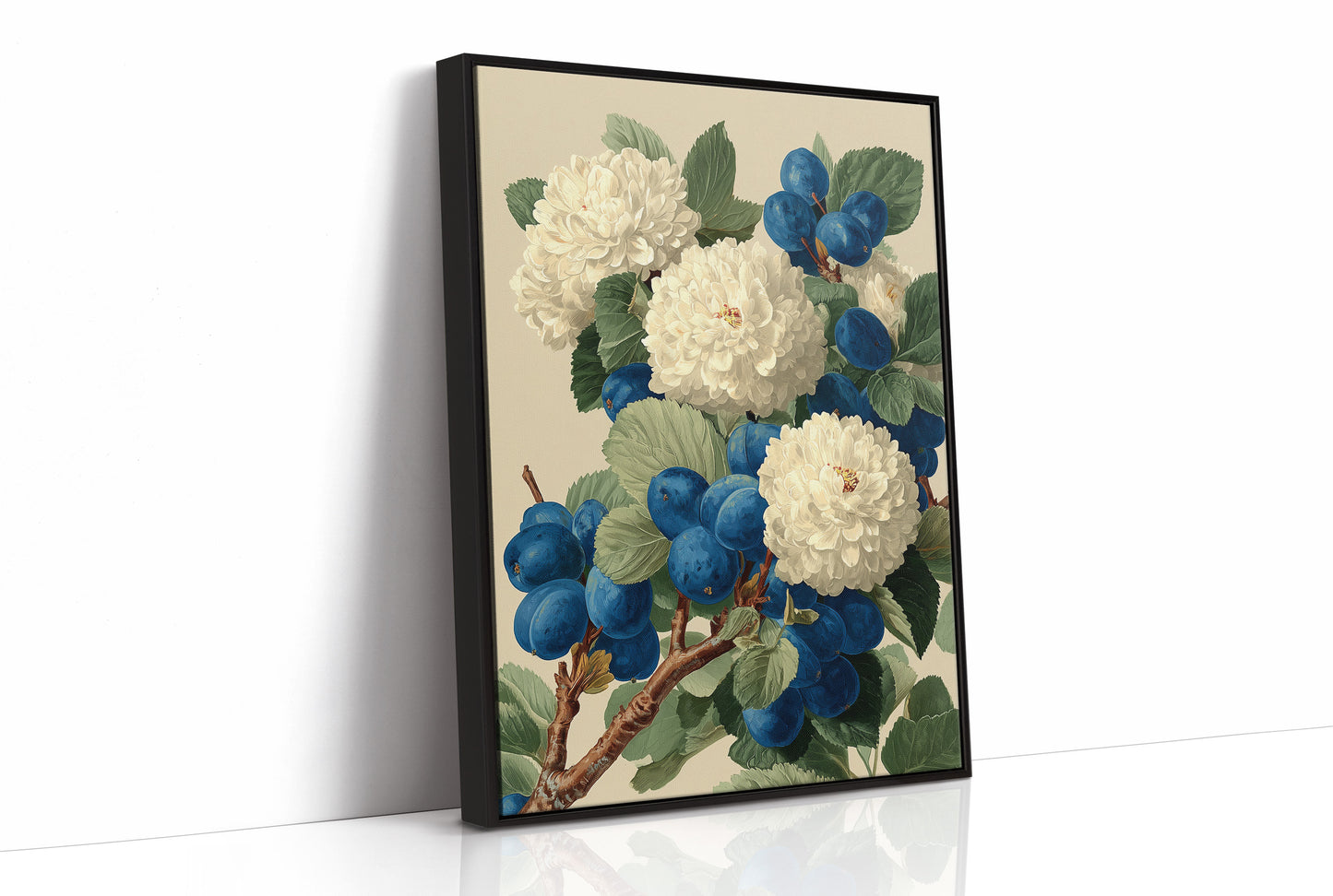 Cream Blossoms Among the Blue Plums