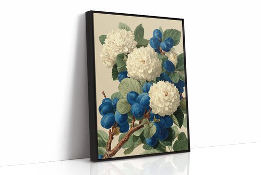 Cream Blossoms Among the Blue Plums