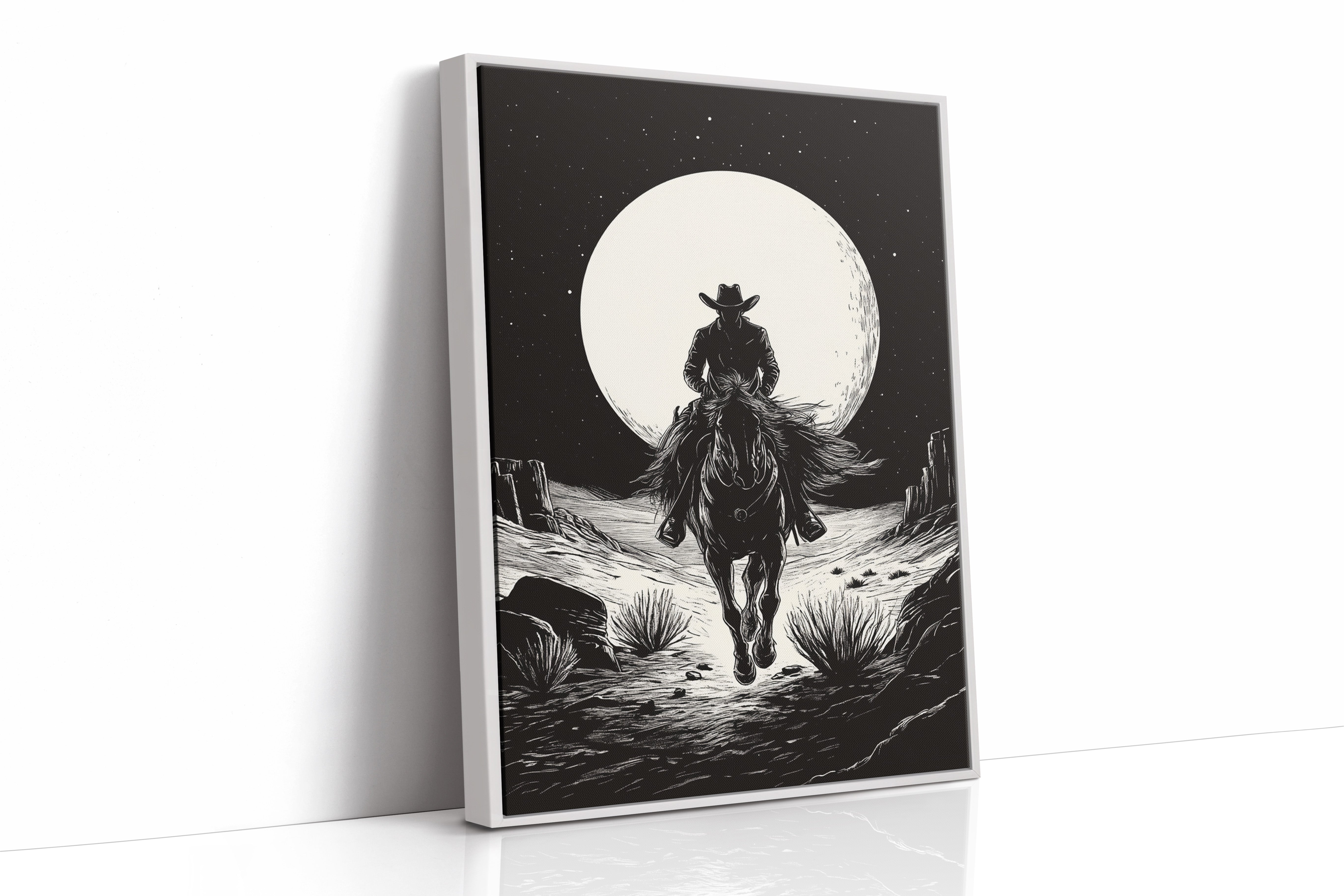 Lone Rider Under a Full Moon