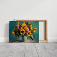 Sunflowers Against a Teal Sky